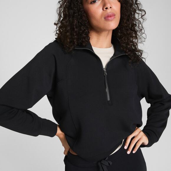 SPANX AirEssentials Half Zip Pullover Sweatshirt Very Black XS - Picture 2 of 12
